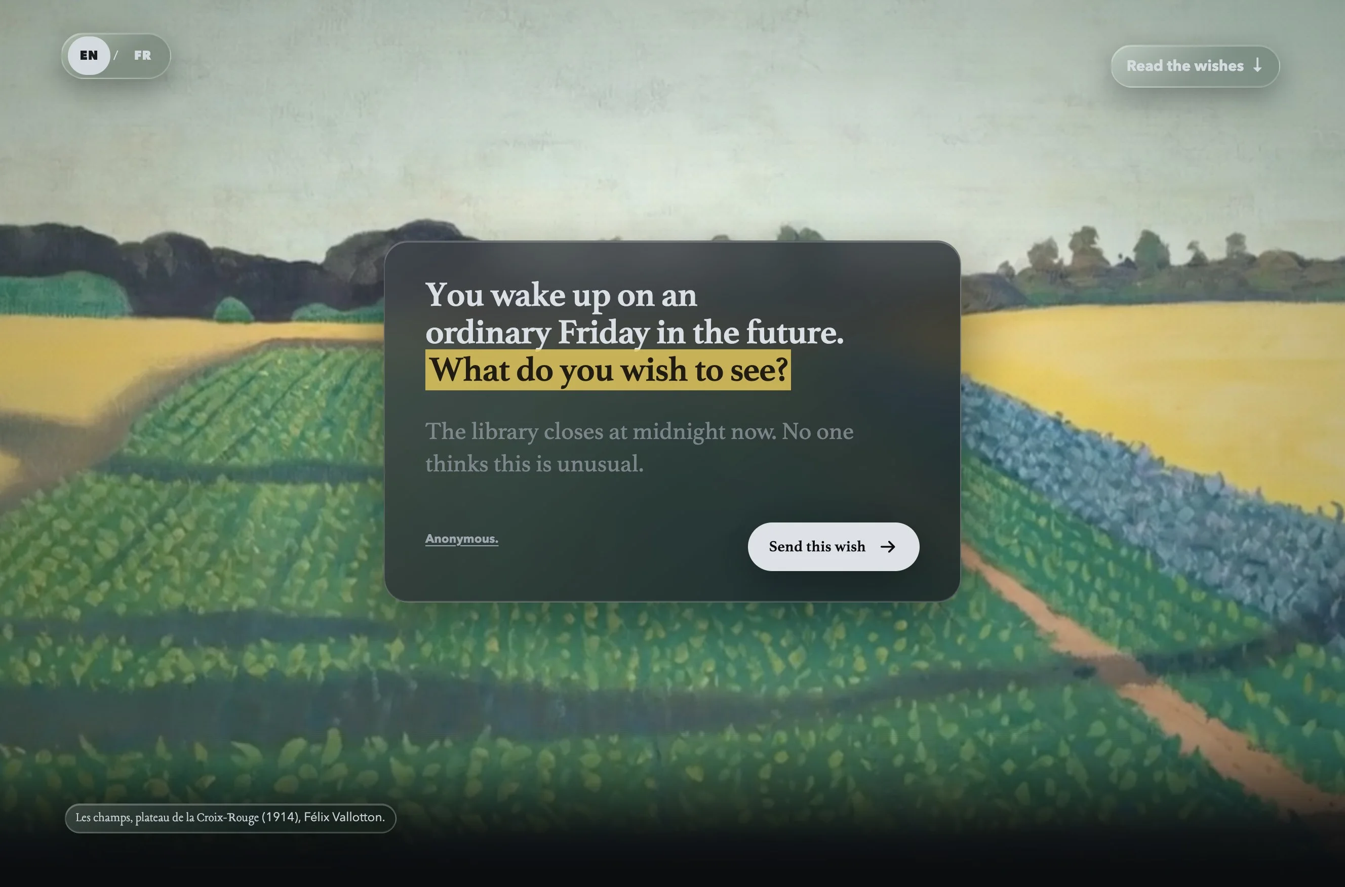 Homepage of Dear Future, Wish You Were Here