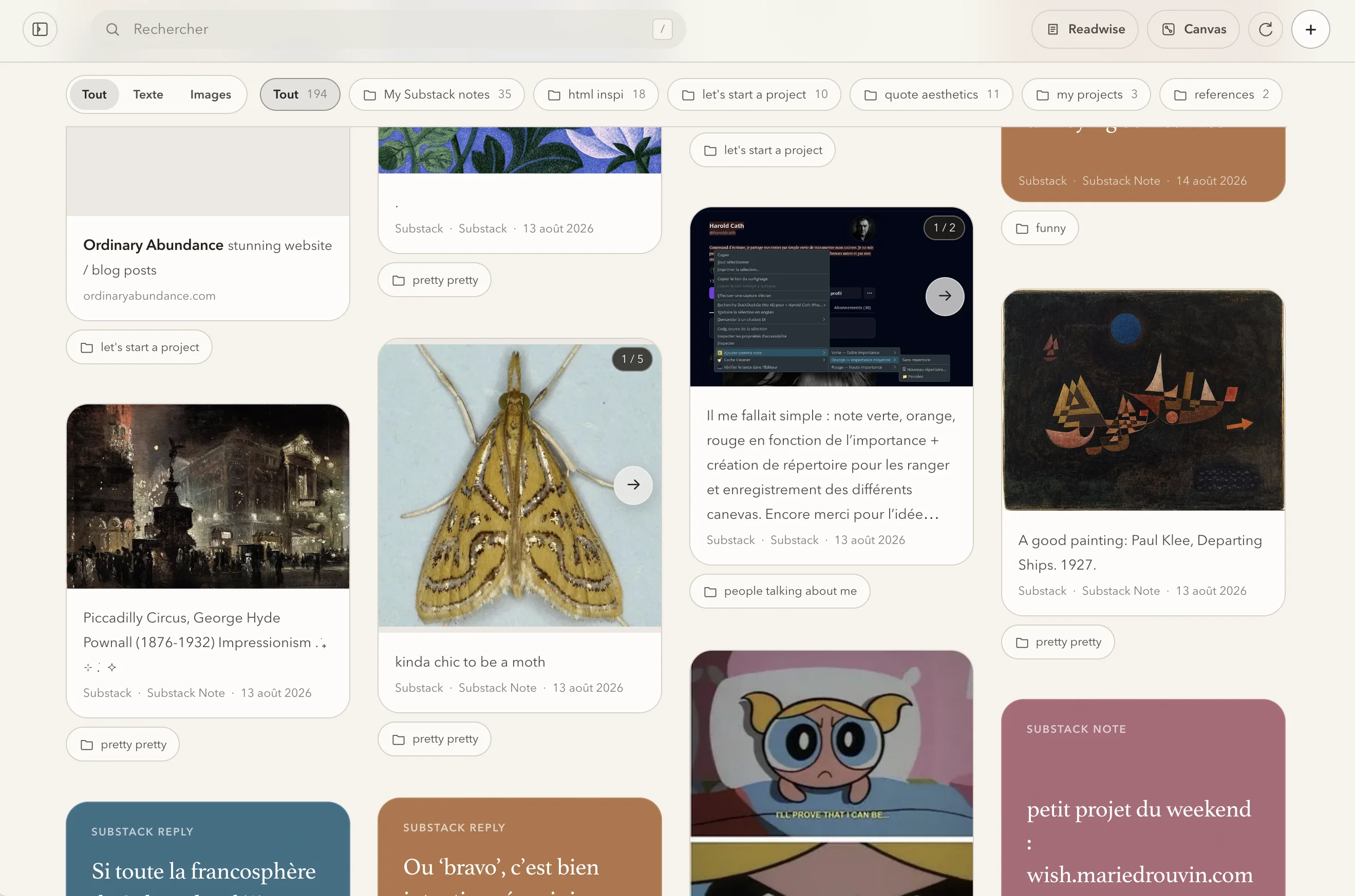 Taste Archive gallery in light mode