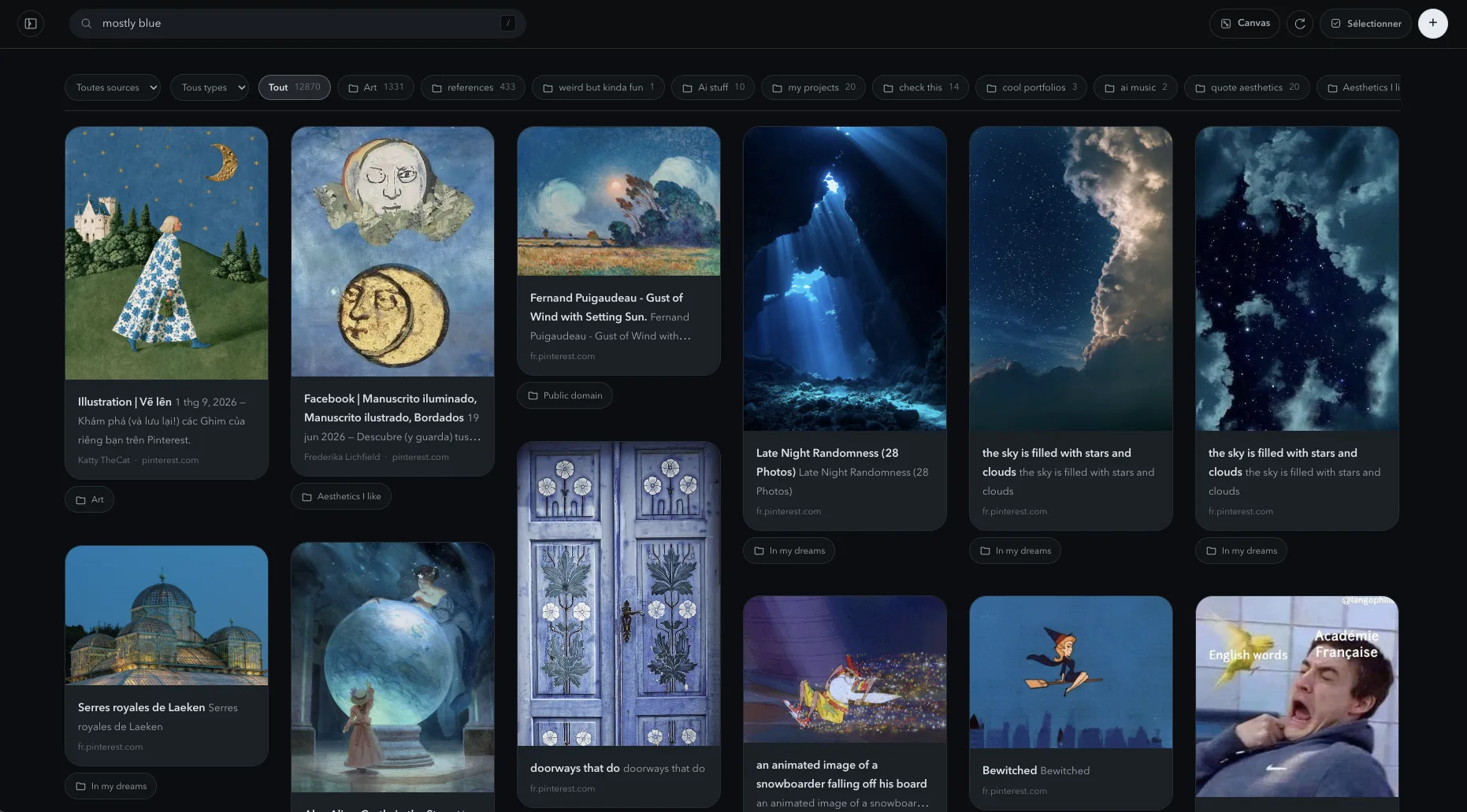 Taste Archive search results dominated by blue visual references