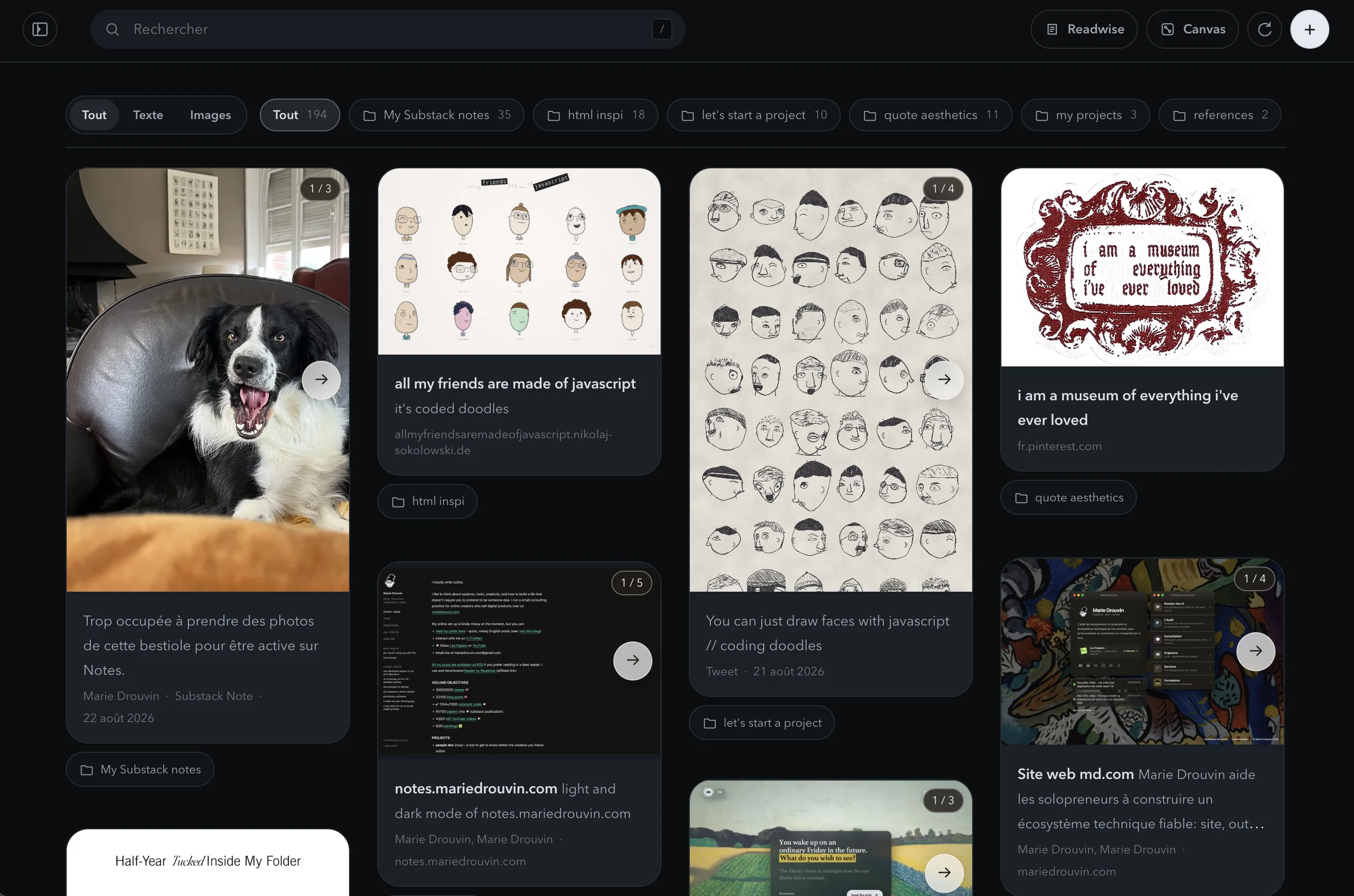 Taste Archive gallery showing collected references and project cards